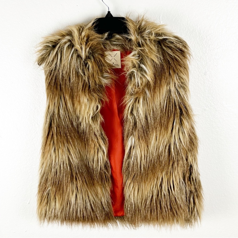 ANTHROPOLOGIE PINS And NEEDLES Faux Fur Lined Full Front Zip Vest, Size Medium